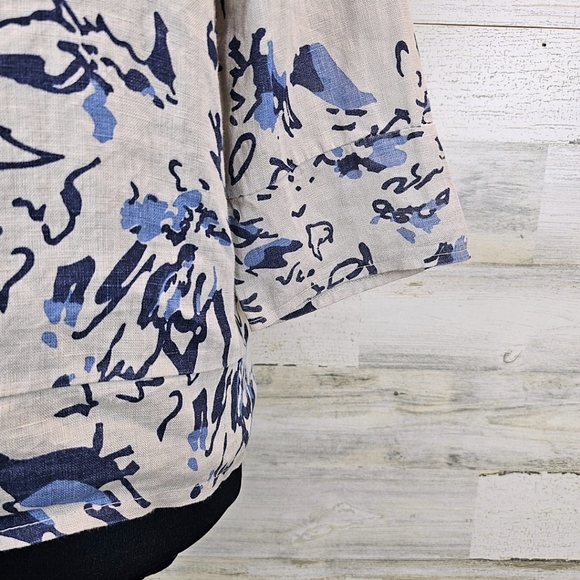 Luca Vanucci Linen Top Medium Beige Abstract Italian Minimalist Neutral V-Neck - Picture 10 of 12